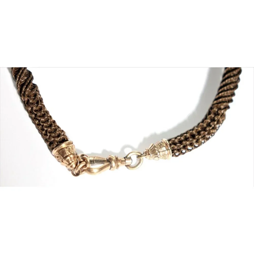Mourning Hair Watch Fob Chain Antique Victorian Memento Mori Gold Woven Keepsake